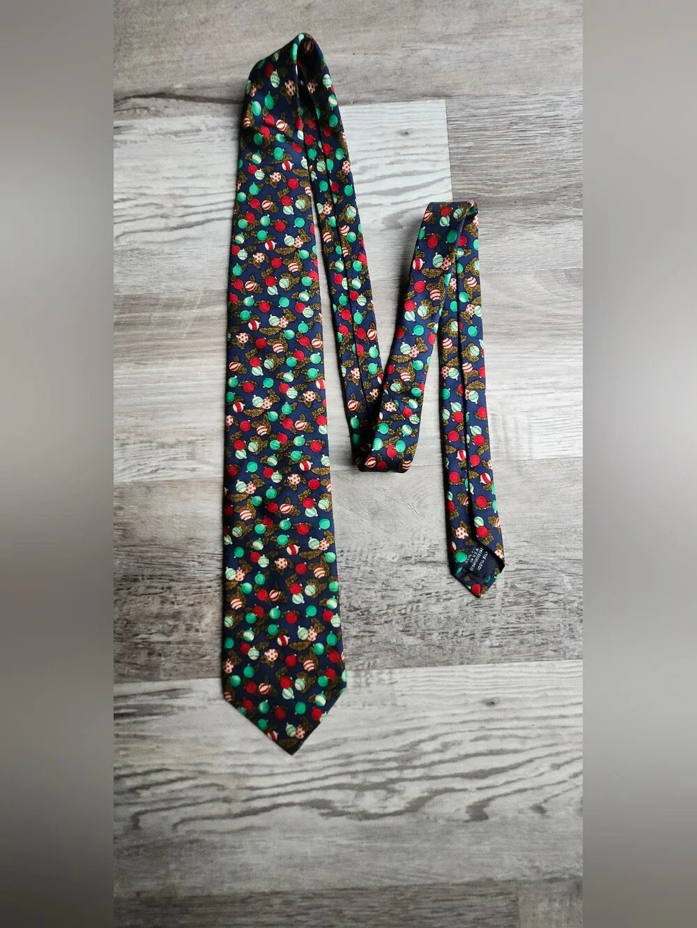 Lands End Christmas Tie 100% Silk USA Navy Ornament Holiday Novelty Necktie